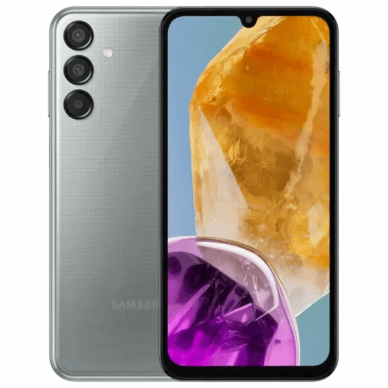 Samsung Galaxy M15 Large Screen: Enjoy a spacious 6.5-inch screen that covers most of the phone's front area, featuring a notch at the top for the front camera.