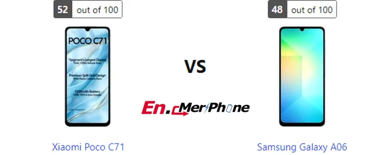 Outdoor screen visibility test showing Xiaomi Poco C71 next to Samsung Galaxy A06