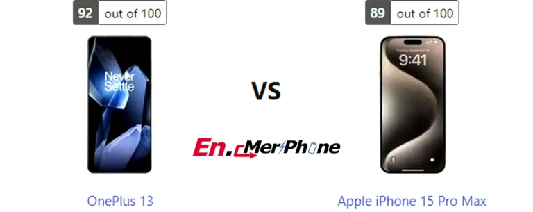 Back panel design comparison showing camera modules of OnePlus 13 vs Apple iPhone 15 Pro Max