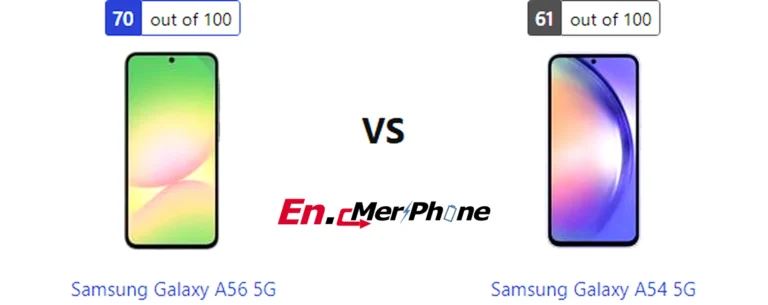 Side-by-side comparison image of Samsung Galaxy A56 5G and Samsung Galaxy A54 5G front display