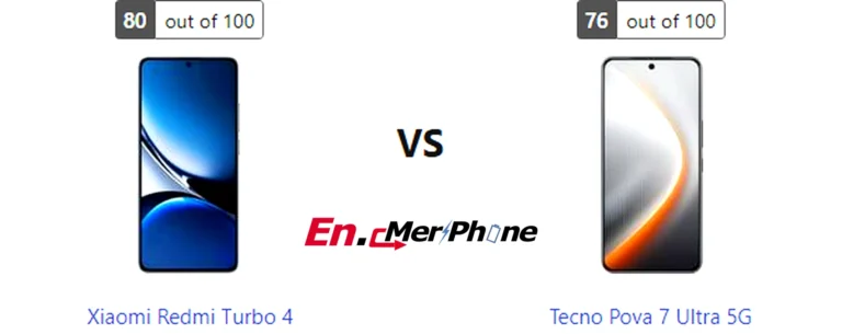 Infographic showing key specification differences between Xiaomi Redmi Turbo 4 and Tecno Pova 7 Ultra 5G
