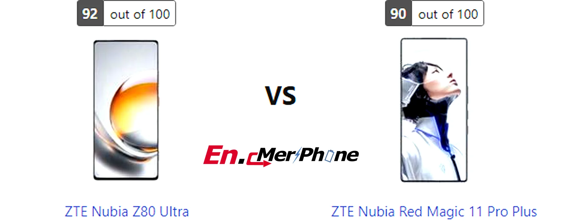 Side-by-side comparison image of ZTE Nubia Z80 Ultra and ZTE Nubia Red Magic 11 Pro Plus front display