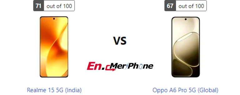 Back panel design comparison showing camera modules of Realme 15 5G (India) vs Oppo A6 Pro 5G (Global)