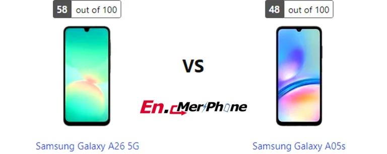 Infographic showing key specification differences between Samsung Galaxy A26 5G and Samsung Galaxy A05s