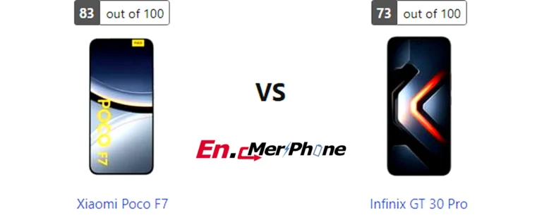Infographic showing key specification differences between Xiaomi Poco F7 and Infinix GT 30 Pro