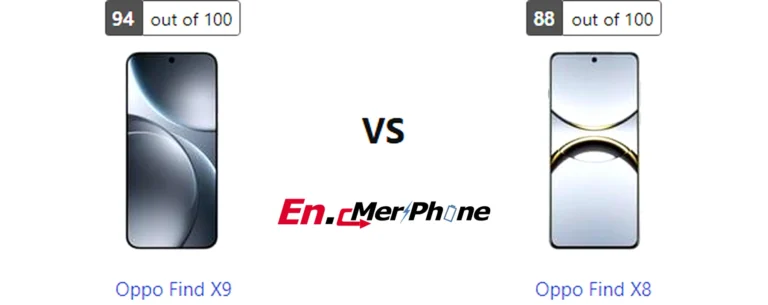 Side-by-side comparison image of Oppo Find X9 and Oppo Find X8 front display