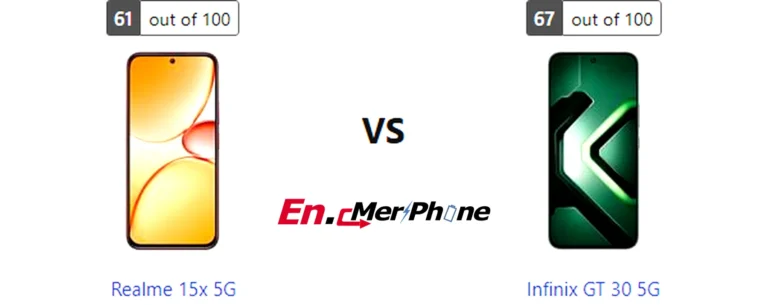 Back panel design comparison showing camera modules of Realme 15x 5G vs Infinix GT 30 5G