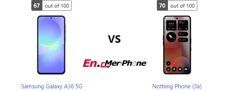 Back panel design comparison showing camera modules of Samsung Galaxy A36 5G vs Nothing Phone (3a)