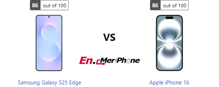 Infographic showing key specification differences between Samsung Galaxy S25 Edge and Apple iPhone 16