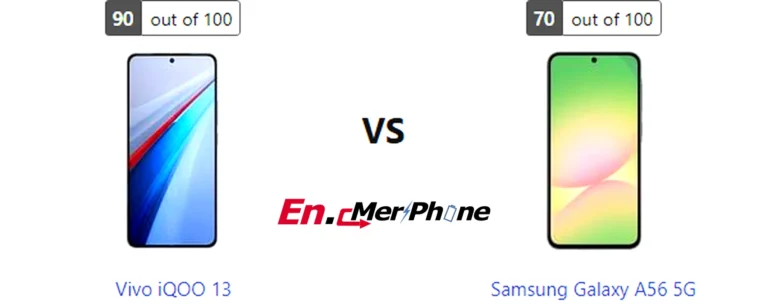 Side-by-side comparison image of Vivo iQOO 13 and Samsung Galaxy A56 5G front display