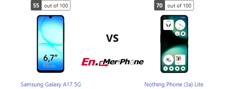 Side-by-side comparison image of Samsung Galaxy A17 5G and Nothing Phone (3a) Lite front display