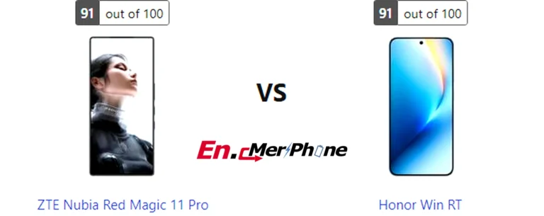 Size and thickness comparison between ZTE Nubia Red Magic 11 Pro and Honor Win RT