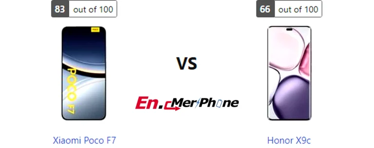 Infographic showing key specification differences between Xiaomi Poco F7 and Honor X9c