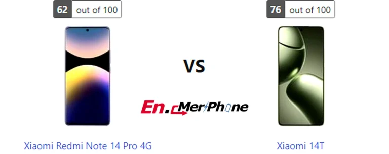 Side-by-side comparison image of Xiaomi Redmi Note 14 Pro 4G and Xiaomi 14T front display