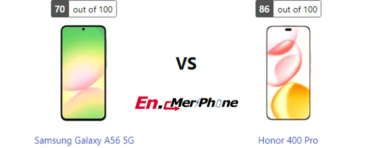 Side-by-side comparison image of Samsung Galaxy A56 5G and Honor 400 Pro front display