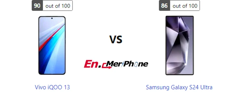 Side-by-side comparison image of Vivo iQOO 13 and Samsung Galaxy S24 Ultra front display