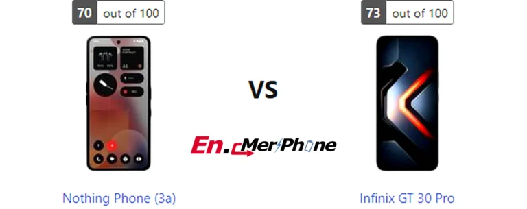 Side-by-side comparison image of Nothing Phone (3a) and Infinix GT 30 Pro front display