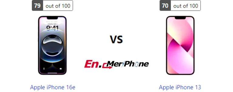 Infographic showing key specification differences between Apple iPhone 16e and Apple iPhone 13