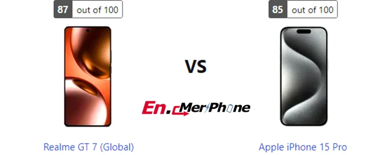 UI interface screenshot comparison of Realme GT 7 (Global) vs Apple iPhone 15 Pro