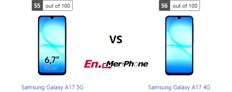 Infographic showing key specification differences between Samsung Galaxy A17 5G and Samsung Galaxy A17 4G