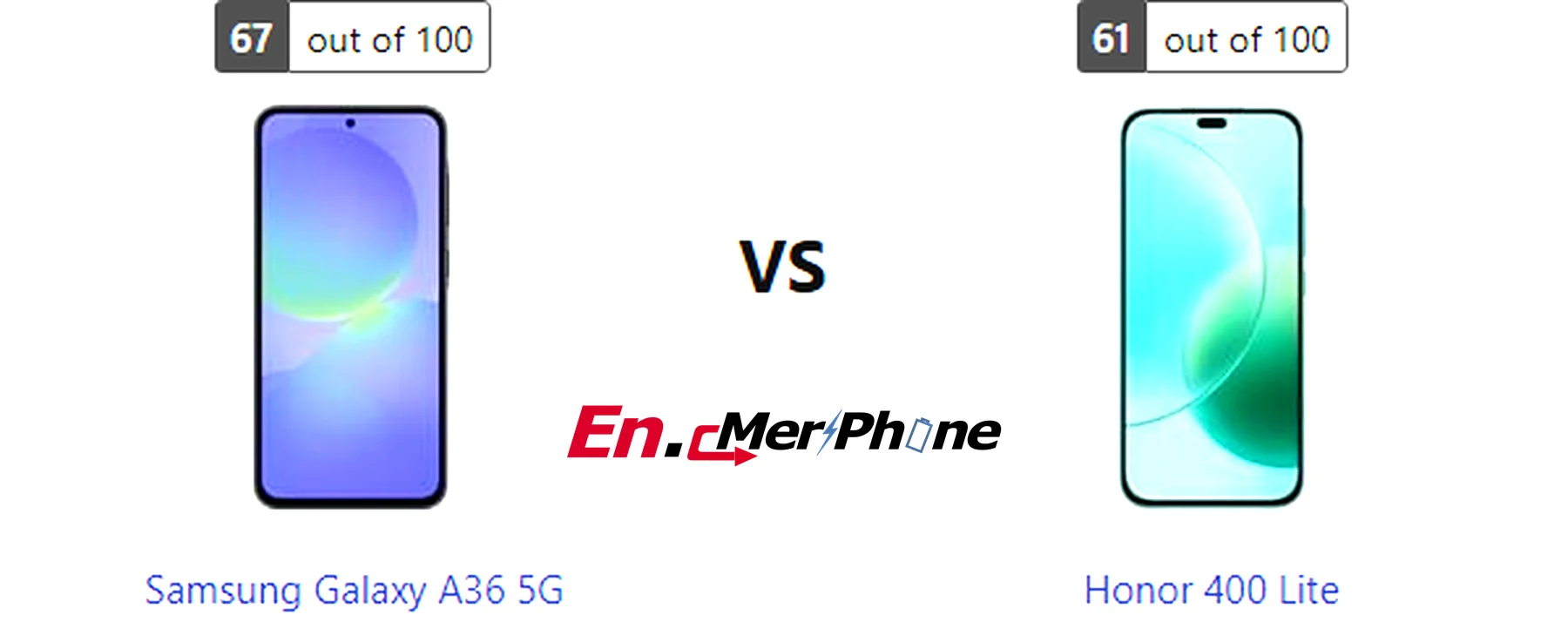 Back panel design comparison showing camera modules of Samsung Galaxy A36 5G vs Honor 400 Lite