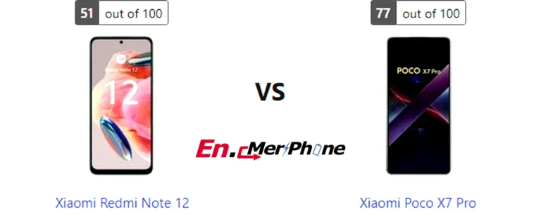 Size and thickness comparison between Xiaomi Redmi Note 12 and Xiaomi Poco X7 Pro