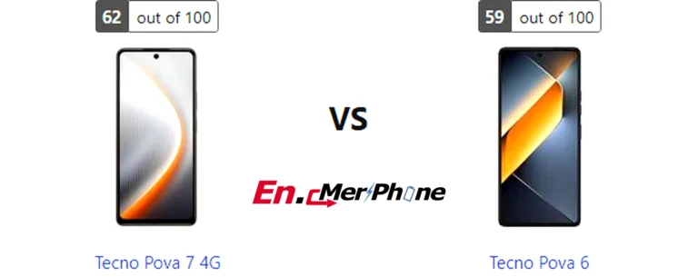 Side-by-side comparison image of Tecno Pova 7 4G and Tecno Pova 6 front display