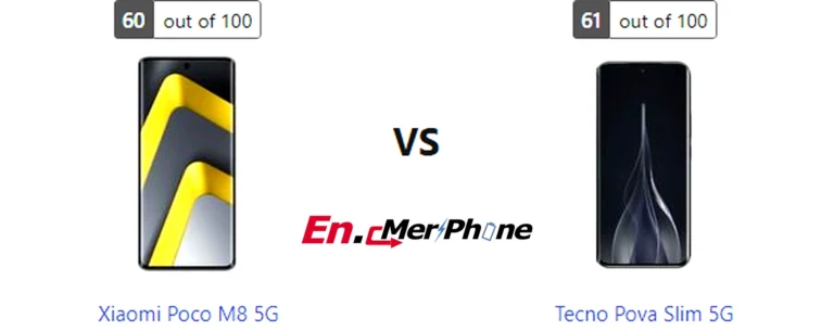 Battery drain test graph comparing Xiaomi Poco M8 5G vs Tecno Pova Slim 5G