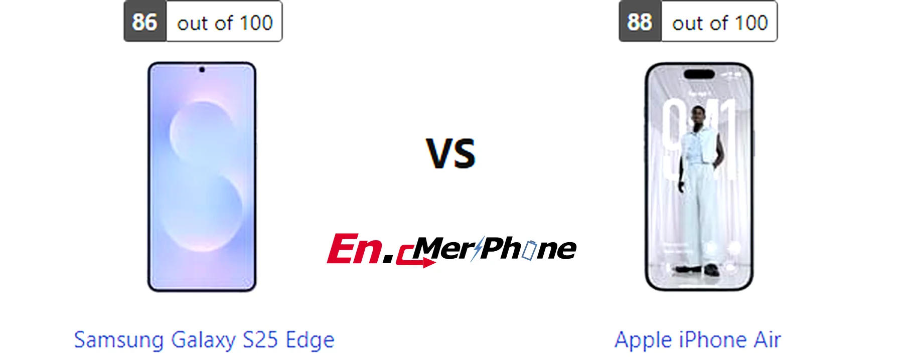Infographic showing key specification differences between Samsung Galaxy S25 Edge and Apple iPhone Air