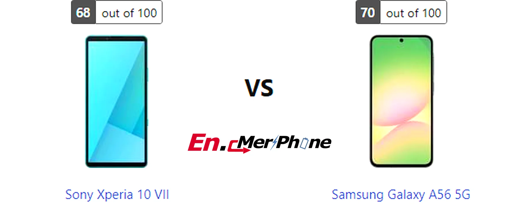 Size and thickness comparison between Sony Xperia 10 VII and Samsung Galaxy A56 5G